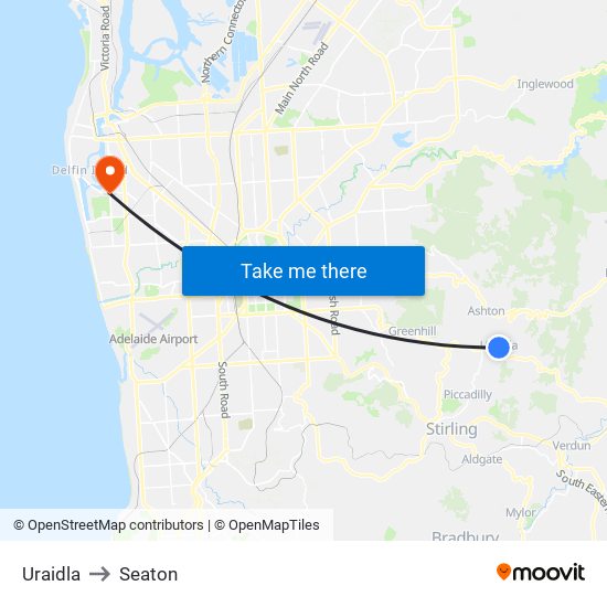 Uraidla to Seaton map