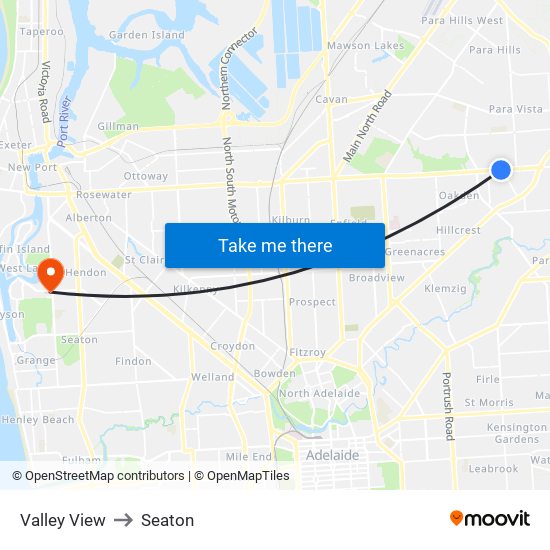 Valley View to Seaton map