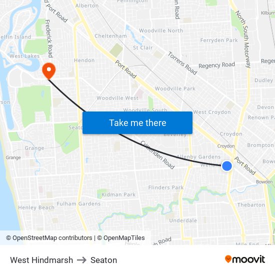 West Hindmarsh to Seaton map