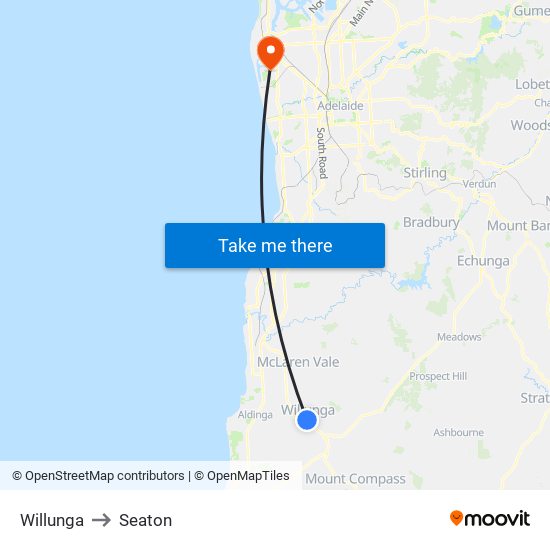 Willunga to Seaton map