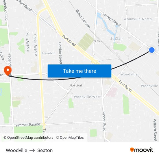 Woodville to Seaton map