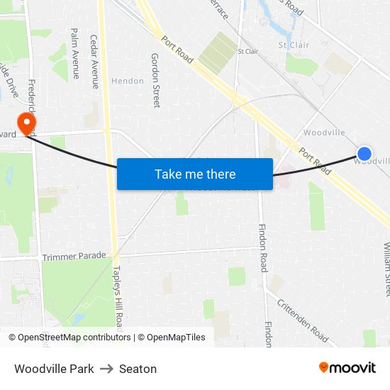 Woodville Park to Seaton map