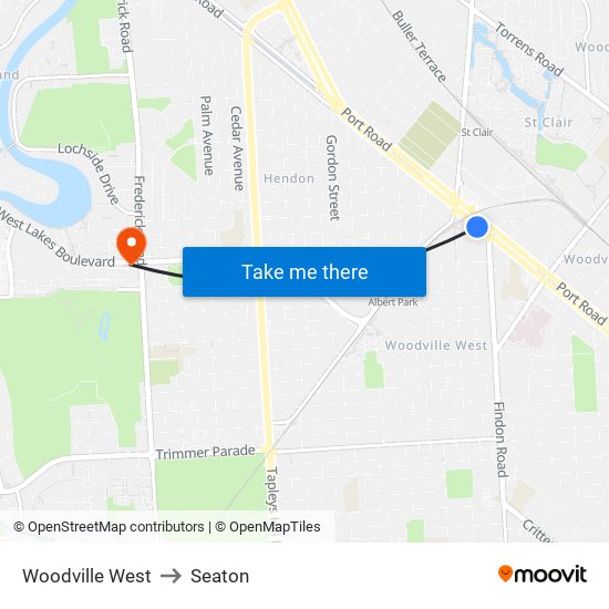 Woodville West to Seaton map