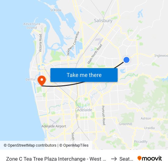 Zone C Tea Tree Plaza Interchange - West side to Seaton map