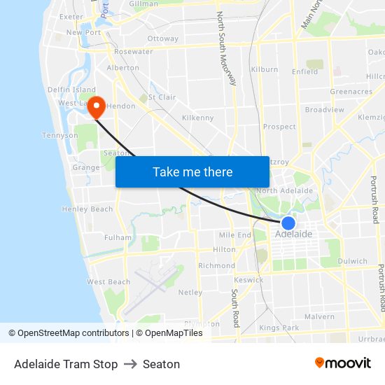 Adelaide Tram Stop to Seaton map