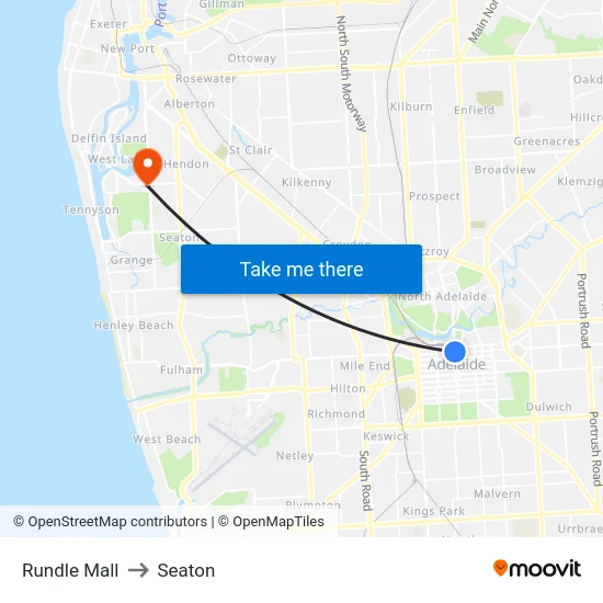 Rundle Mall to Seaton map