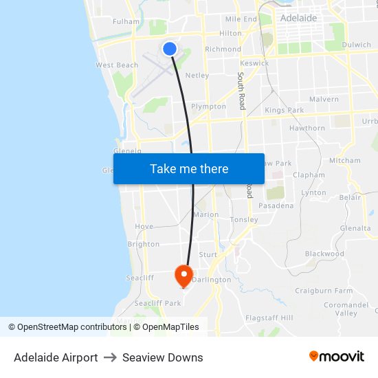 Adelaide Airport to Seaview Downs map