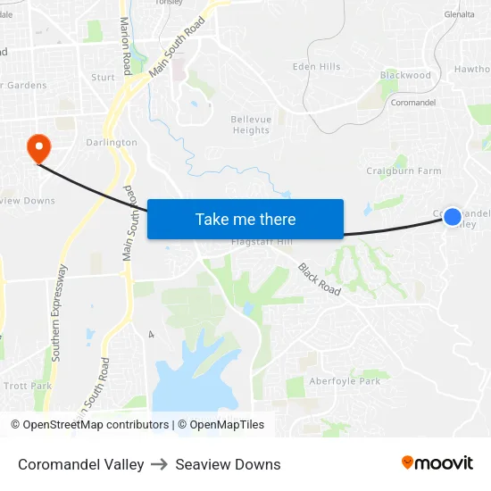 Coromandel Valley to Seaview Downs map