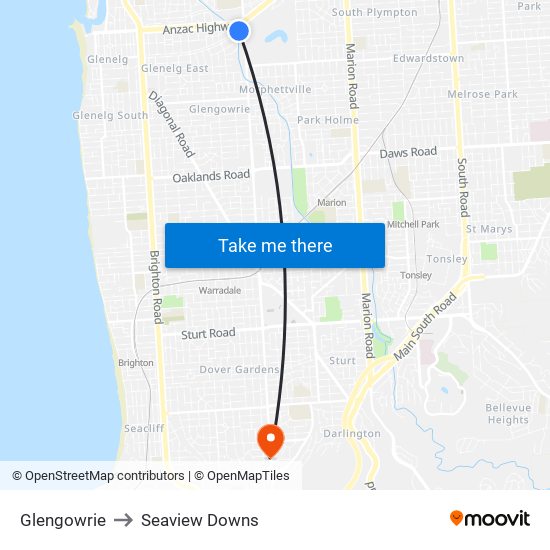 Glengowrie to Seaview Downs map