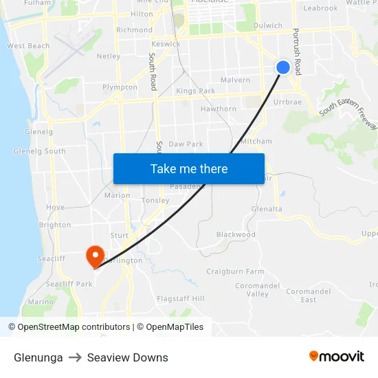 Glenunga to Seaview Downs map