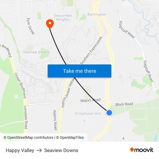 Happy Valley to Seaview Downs map