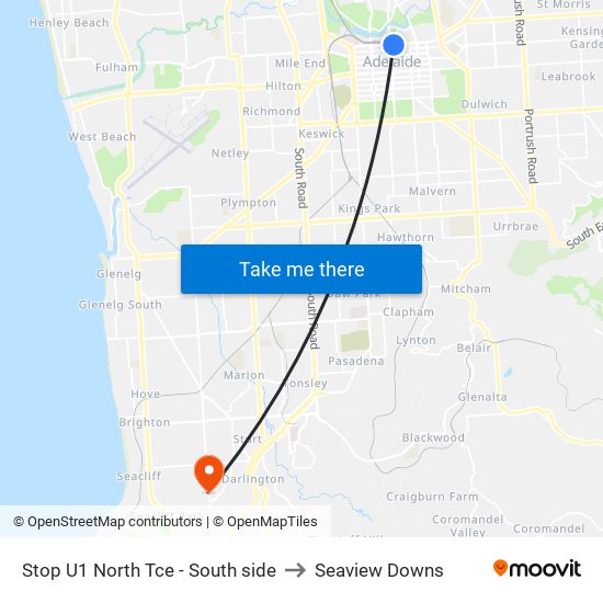 Stop U1 North Tce - South side to Seaview Downs map