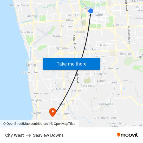 City West to Seaview Downs map