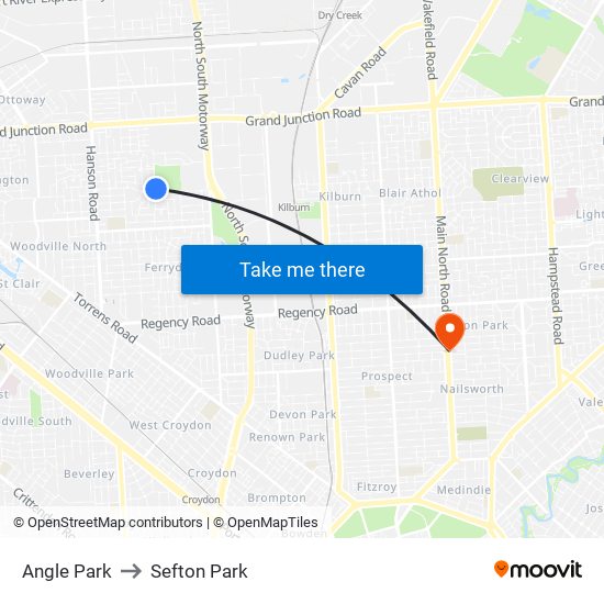 Angle Park to Sefton Park map