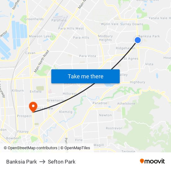 Banksia Park to Sefton Park map