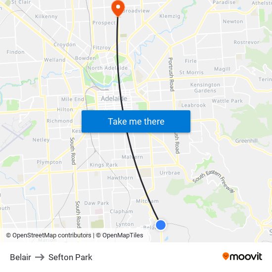 Belair to Sefton Park map