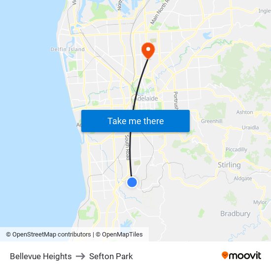 Bellevue Heights to Sefton Park map