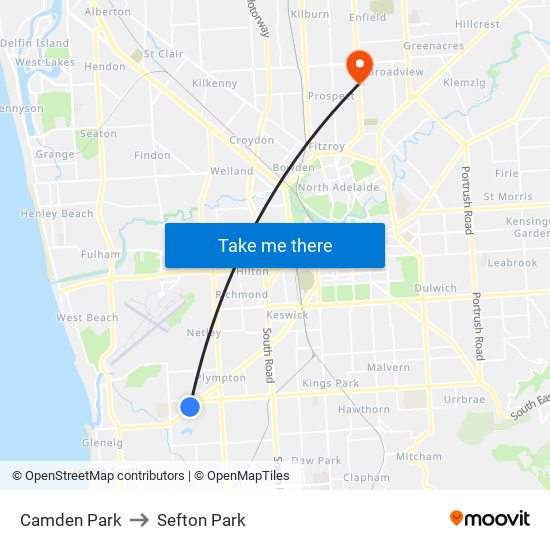 Camden Park to Sefton Park map