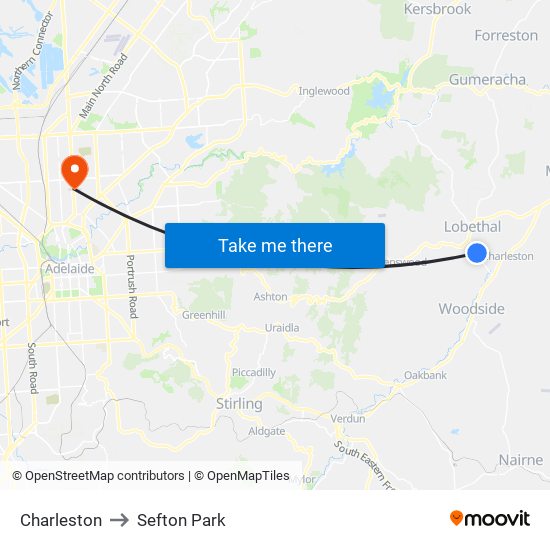 Charleston to Sefton Park map