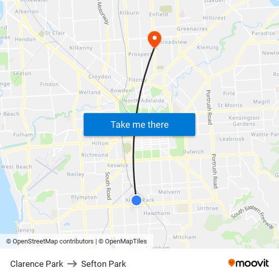 Clarence Park to Sefton Park map