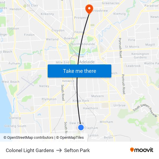 Colonel Light Gardens to Sefton Park map