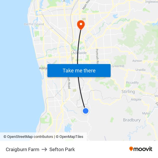 Craigburn Farm to Sefton Park map