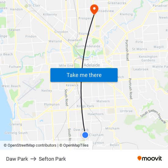 Daw Park to Sefton Park map