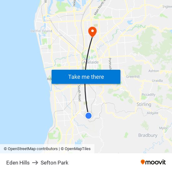 Eden Hills to Sefton Park map