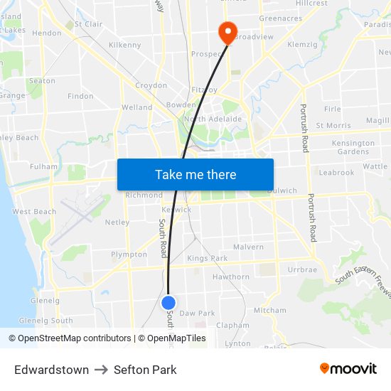 Edwardstown to Sefton Park map