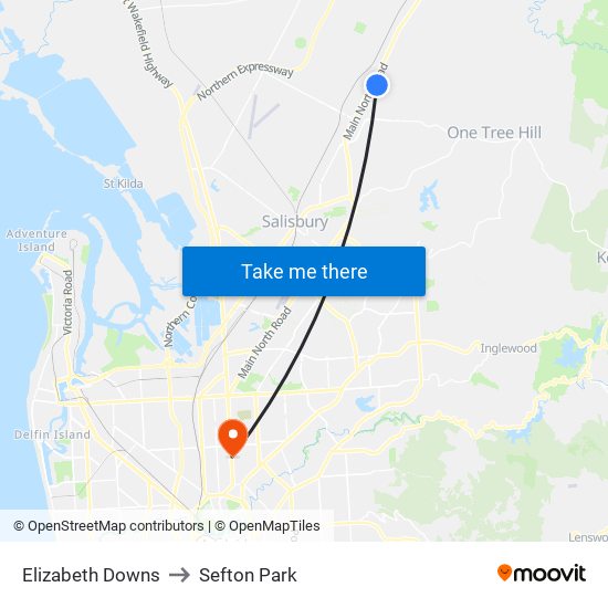 Elizabeth Downs to Sefton Park map