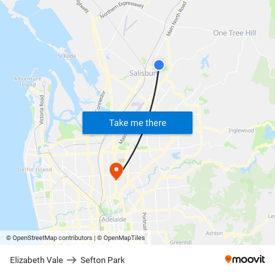 Elizabeth Vale to Sefton Park map