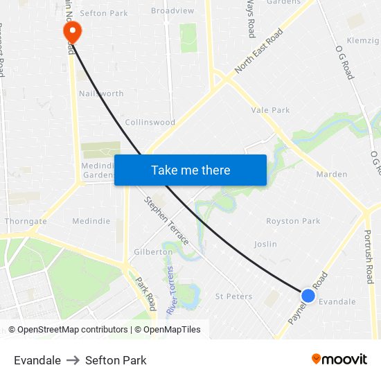 Evandale to Sefton Park map