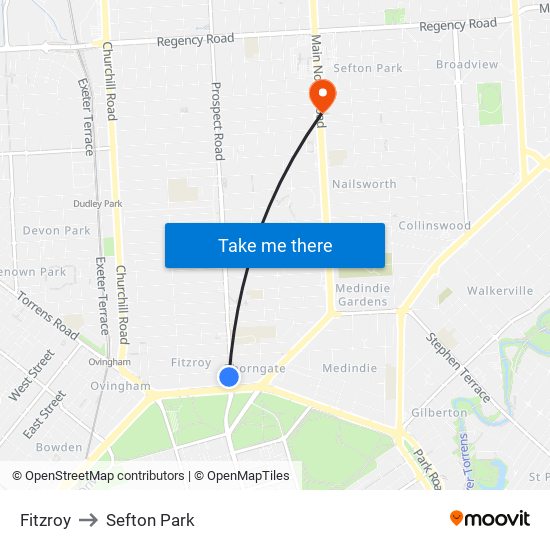 Fitzroy to Sefton Park map