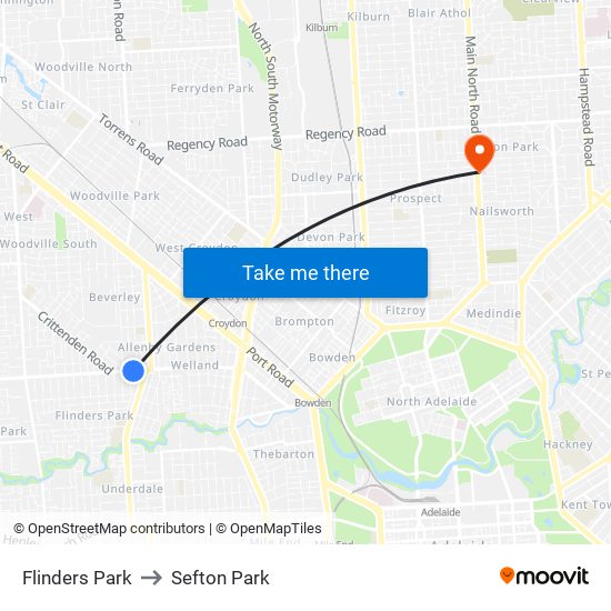 Flinders Park to Sefton Park map