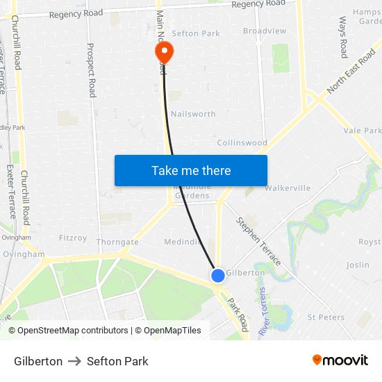 Gilberton to Sefton Park map