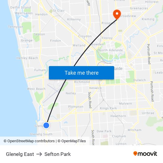 Glenelg East to Sefton Park map