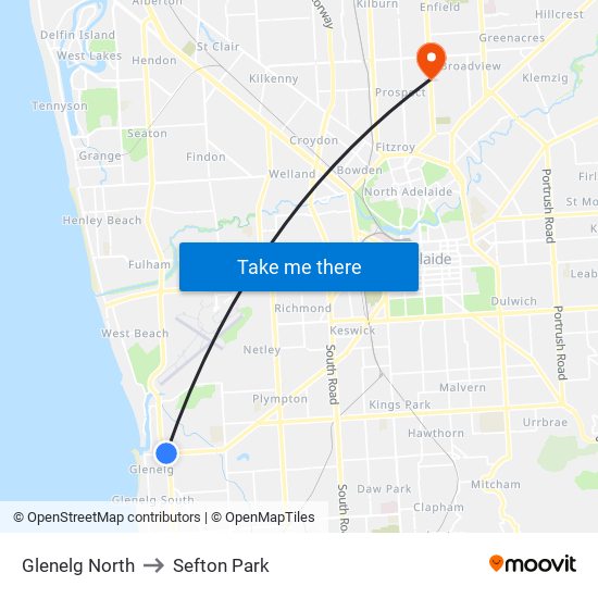 Glenelg North to Sefton Park map