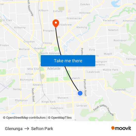 Glenunga to Sefton Park map