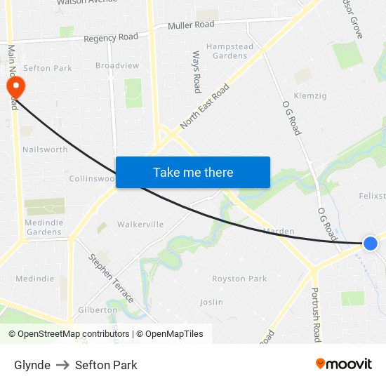 Glynde to Sefton Park map