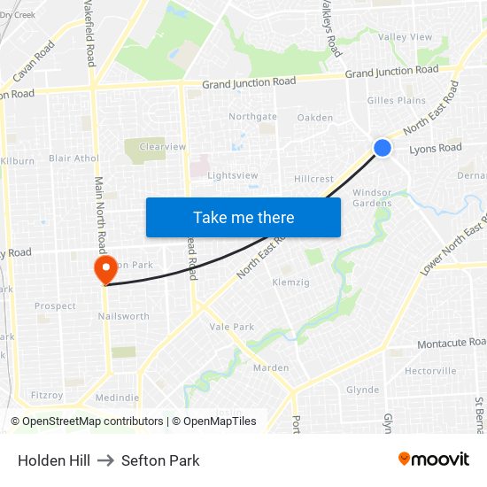 Holden Hill to Sefton Park map