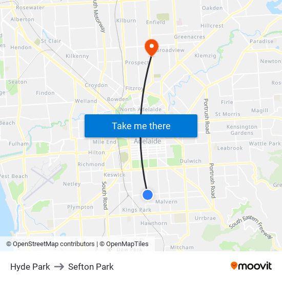 Hyde Park to Sefton Park map