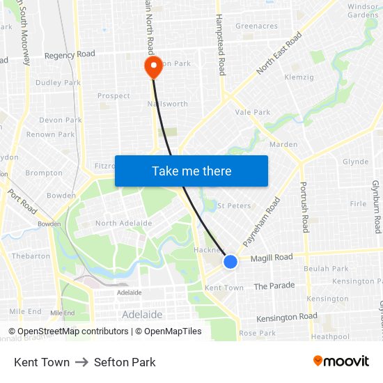 Kent Town to Sefton Park map