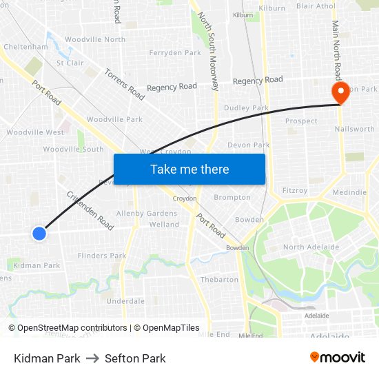 Kidman Park to Sefton Park map