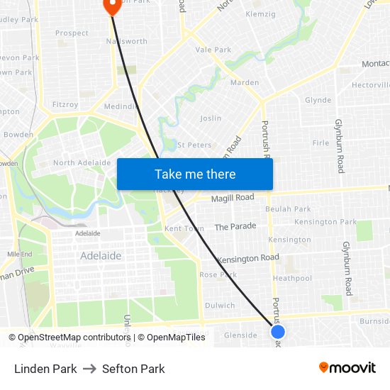 Linden Park to Sefton Park map
