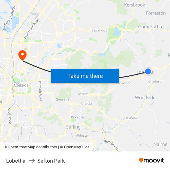 Lobethal to Sefton Park map