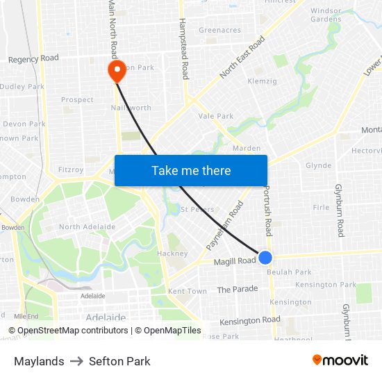 Maylands to Sefton Park map