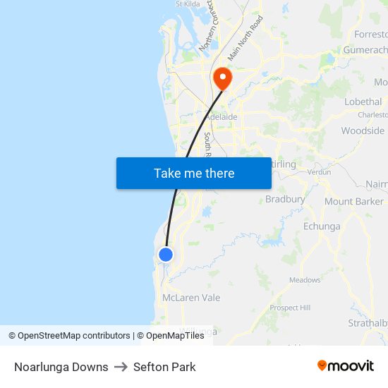 Noarlunga Downs to Sefton Park map