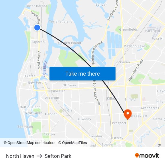 North Haven to Sefton Park map