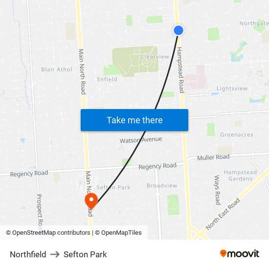 Northfield to Sefton Park map