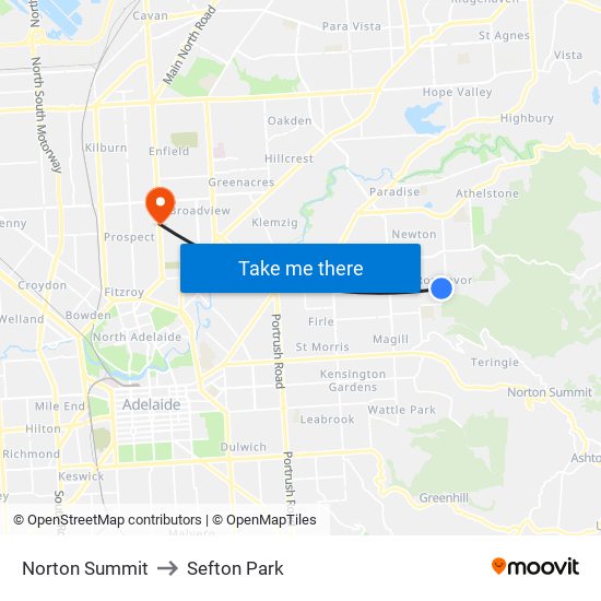 Norton Summit to Sefton Park map